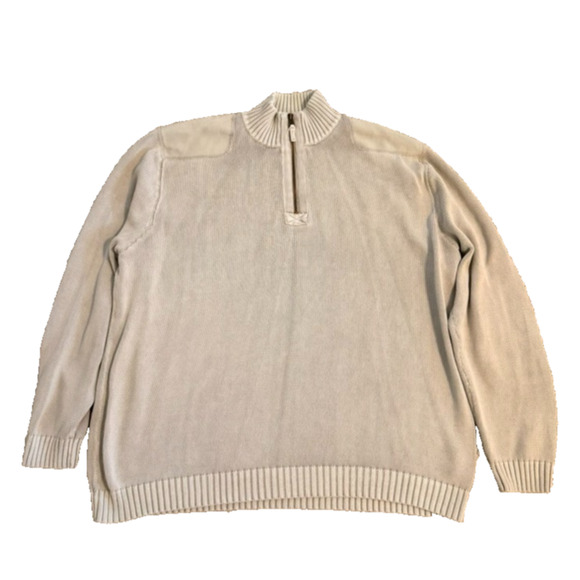 Vintage Eddie Bauer Half Zip Sweater XXL Cream Cotton Knit Pullover Made in USA - Picture 1 of 9